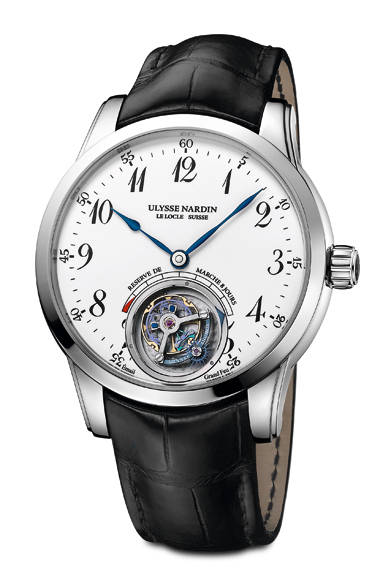 <strong>ユリス・アンカー・トゥールビヨン</strong><br />ケース｜18Kホワイトゴールド<br />直径｜44mm<br />ムーブメント｜手巻き（Cal.UN178）<br />機能｜トゥールビヨン（独自のユリス・アンカー脱進機搭載）、パワーリザーブ表示<br />ストラップ｜アリゲーター<br />防水｜30ｍ<br />限定数｜18本<br />発売時期｜8月予定<br />予価｜1100万円<br />
