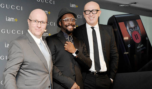 From left: Stefano Randazzo, President & CEO of Gucci Timepieces; will.i.am, global musician; and Marco Bizzarri, President & CEO of Gucci.