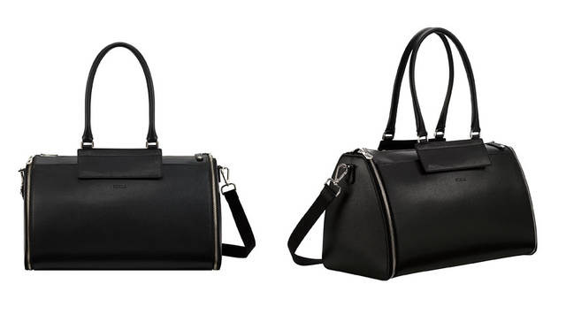 <strong>FURLA｜フルラ</strong><br />2015年秋冬コレクション　メンズ「MODULAR BAG（モジュラーバッグ）」（マテリアル：ラミネート加工レザー（牛革）／カラー：ブラック／サイズ：W42.5×H26×21.5cm）12万5280円　※別売のボディーパーツは10万8000円（別売のホースヘア風カウファー素材ボディーもあり）