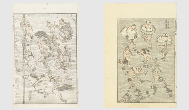 MITSUKOSHI | Nihonbashi Mitsukoshi Main Store<br />"Welcome to the World of Hokusai Manga" Left: Hokusai Manga "Suichū Yūei" (Frame size W39×D29×H3cm) ¥270,000, Right: Hokusai Manga "Uki Fukimaki" (Frame size W39×D29×H3cm) ¥270,000
