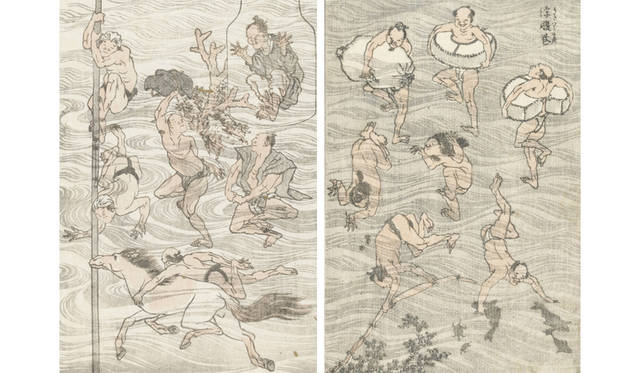 MITSUKOSHI | Nihonbashi Mitsukoshi Main Store<br />"Welcome to the World of Hokusai Manga" Left: Hokusai Manga "Suichū Yūei" (Frame size W39×D29×H3cm) ¥270,000, Right: Hokusai Manga "Uki Fukimaki" (Frame size W39×D29×H3cm) ¥270,000