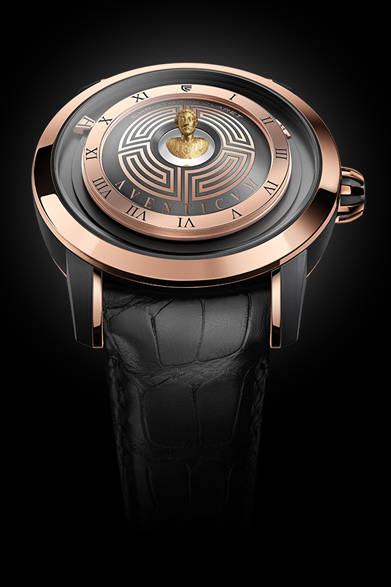 <strong>AVENTICUM</strong><br />Case: 18K red gold + anthracite PVD titanium<br />Diameter: 44mm<br />Thickness: 18.49mm<br />Movement: Automatic winding (Cal.AVE15)<br />Strap: Alligator<br />Water resistance: 3 bar<br />Limited edition: 68 pieces<br />Release: TBD<br />Price: ¥9,720,000<br />