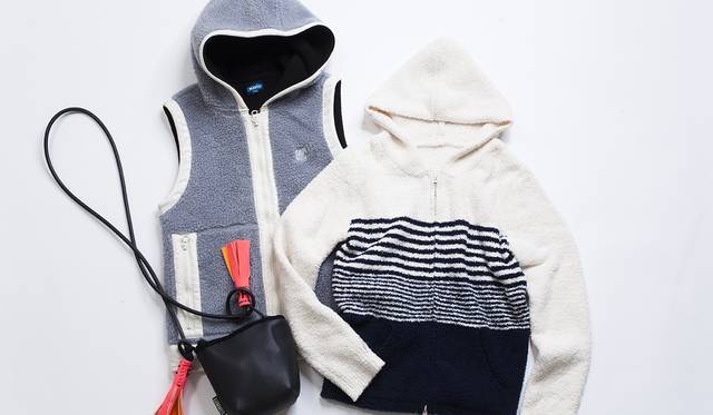 (From left) KAVU x RHC vest ¥17,280, Barefoot Dreams for RHC hoodie ¥25,920