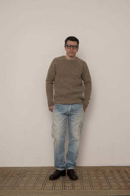 <strong>FUJITO</strong><br /><strong>2015-16 Autumn/Winter Collection</strong> Crew Neck Rib Knit ¥19,440, “Acer” Denim Jeans (Not For Sale), Eye Wear collaborated with “BLANC..” ¥23,760
