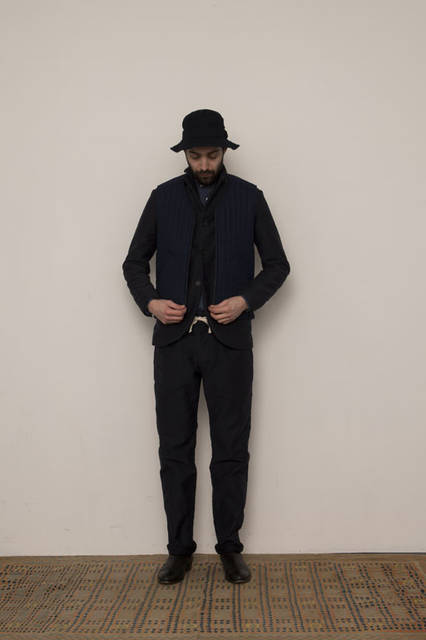 <strong>FUJITO</strong><br /><strong>2015-16 Autumn/Winter Collection</strong> Quilting Vest ¥31,320, 3B Work Jacket ¥48,600, B.D Shirt ¥21,600, Fatigue Easy Pants ¥21,600, O/D Bush Hat ¥10,584
