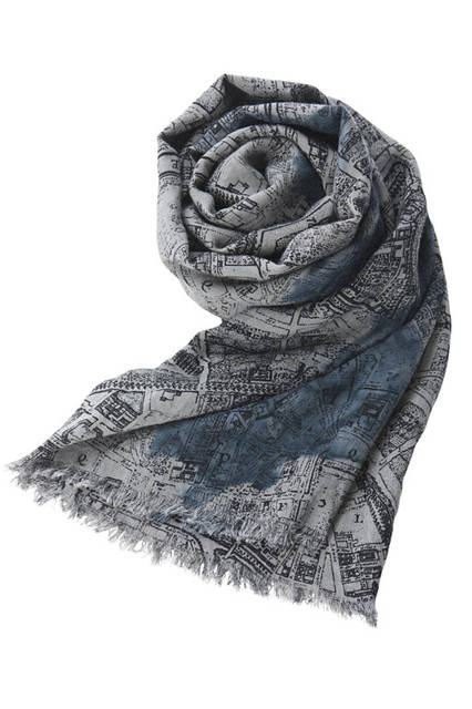 <strong>pas de calais</strong><br />2015-16 Autumn/Winter Collection "Paris Edition Collection" Silk Double Gauze Paris Map Print Stole (Charcoal)