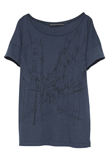 <strong>pas de calais</strong><br />2015-16 Autumn/Winter Collection "Paris Edition Collection" Cotton Modal Jersey Paris Cityscape Print T-shirt (Blue)