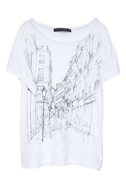 <strong>pas de calais</strong><br />2015-16 Autumn/Winter Collection "Paris Edition Collection" Cotton Modal Jersey Paris Cityscape Print T-shirt (White)