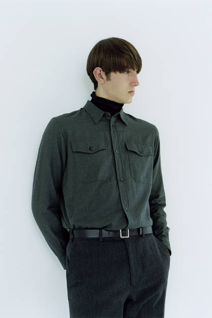 Shirt ¥35,640, knit ¥25,920, trousers ¥31,320, belt ¥15,120 (all from Margaret Howell)