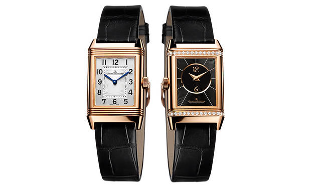 <strong>Reverso Classic Small Duetto</strong><br />Case: 18K pink gold (reverse case back with diamonds)<br />Dimensions: 34 x 21mm<br />Thickness: 8.7mm<br />Movement: Manual-winding (Cal. 844)<br />Functions: Hours, minutes<br />Strap: Crocodile<br />Water resistance: 3 bar<br />Price: ¥2,160,000<br />