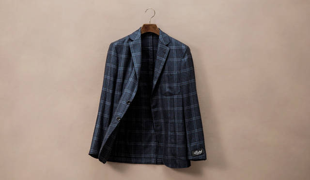 A cashmere jacket with navy over-check, celebrating Belvest’s 50th anniversary. ¥439,560 (JACKET REQUIRED)