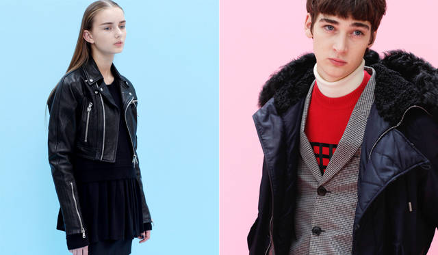<Left photo> A soft goat leather double rider's jacket with a short length reminiscent of the 80s. The inner layer combines a low-gauge wool knit with a short rayon dress. "The key this season is where you layer items of different lengths. Despite being all black, pay attention to the depth of black created by the combination of different materials," says Mr. Maruyama. <br>Rider's jacket ¥155,000, dress ¥58,320, knit ¥37,800, skirt ¥45,360, sneakers ¥59,400, socks (stylist's own) (all DIESEL BLACK GOLD) <br><Right photo> A mod-style outfit reminiscent of the film 'Quadrophenia'. The narrow-silhouette suit uses a houndstooth pattern cotton wool from a famous British fabric manufacturer. "Instead of a sharp tie-up, layering with knitwear is the current mood. The form is 60s, but the styling is 90s. I imagined that kind of atmosphere," says Mr. Maruyama. <br>Mod parka ¥199,000, suit ¥151,000, crew neck knit ¥38,880, sneakers ¥72,360, turtleneck (stylist's own) (all DIESEL BLACK GOLD)