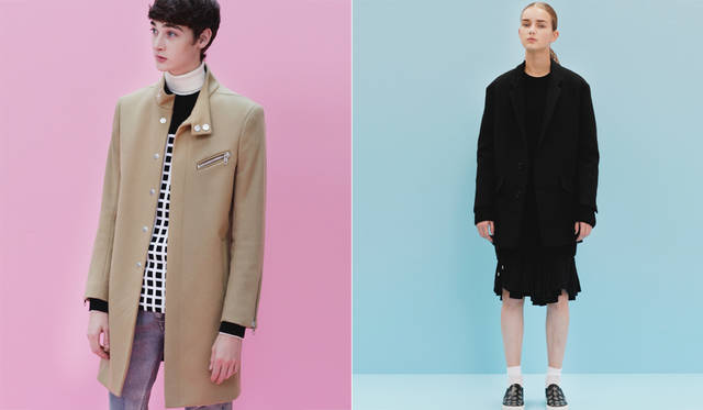 <Left photo> A camel coat with a fly front secured by large snap buttons, featuring interesting rider's-style zippers on the left chest and cuffs, and a stand collar. The jeans, with realistic aging effects, have elaborate damage processing. "Faded denim with white sneakers continues to be a trend this season. It's a simple, Tokyo-esque style for now," says Mr. Maruyama. <br>Camel coat ¥134,000, knit ¥38,880, jeans ¥60,480, sneakers ¥71,280, turtleneck knit, <br>Socks (stylist's own) (all DIESEL BLACK GOLD) <br><Right photo> Jacket ¥126,360, dress ¥58,320, skirt ¥45,360, knit ¥37,800, sneakers ¥59,400, socks (stylist's own) (all DIESEL BLACK GOLD)