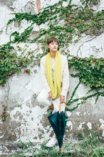 "Bon Bon Store Umbrellas 2015" | "Black Watch" is a popular classic color from Bon Bon Store. This year, pair this quintessential check of mannish British trad with a white outfit and a pop of yellow snood for a fun, casual look.
