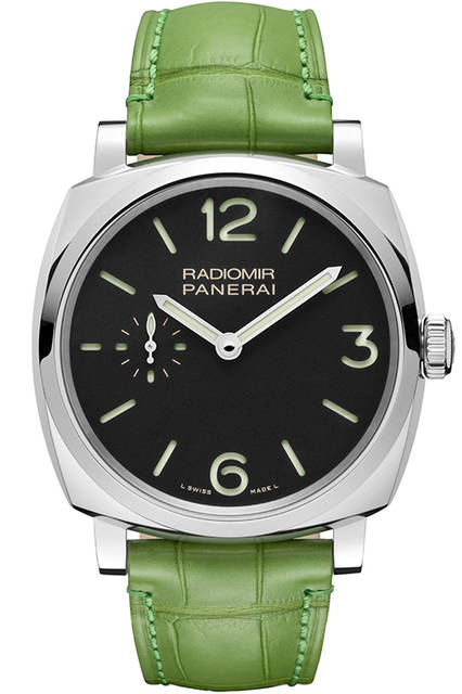 <strong>ラジオミール 1940 スリーデイズ アッチャイオ-42mm</strong><br />ケース｜ステンレススチール<br />直径｜42mm<br />ムーブメント｜手巻き（Cal.P.1000）<br />振動数｜2万8800振動／時<br />パワーリザーブ｜約72時間<br />防水｜5気圧<br />機能｜秒針ゼロリセット機構