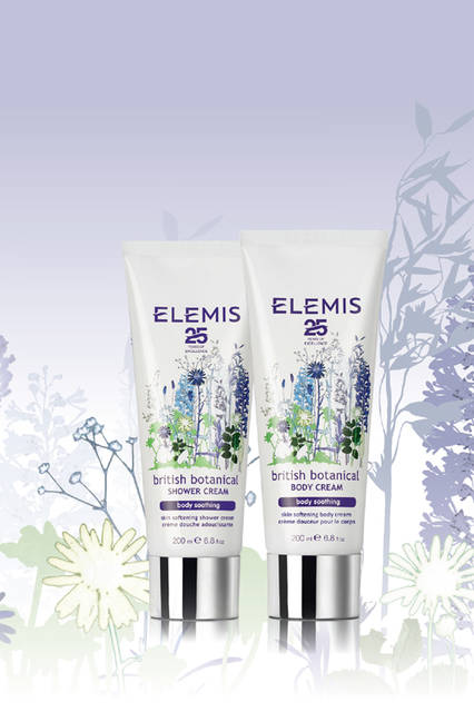 <strong>Elemis</strong><br />British Botanical Shower Cream ¥7,020 [200ml], British Botanical Body Cream ¥7,320 [200ml]