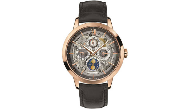 <strong>Heritage Spirit Perpetual Calendar Sapphire</strong><br />Case: Red gold<br />Diameter: 39mm<br />Thickness: 10.24mm<br />Movement: Automatic (Cal. MB 29.15)<br />Frequency: 28,800 vibrations/hour<br />Power reserve: Approx. 48 hours<br />Water resistance: 3 bar<br />Functions: Perpetual calendar & moon phase display<br />Release: Autumn 2015<br />Price: ¥2,692,000 (excl. tax)