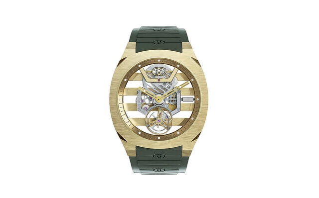 The new "GUCCI 25H" Tourbillon, featuring a slim 8mm body and a see-through dial | GUCCI