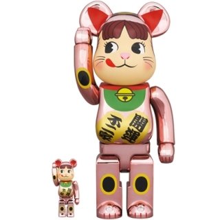 BE@RBRICK 招き猫 ペコちゃん 桃金メッキ 100％ & 400％