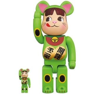 BE@RBRICK 招き猫 ペコちゃん 蛍光グリーン 100％ & 400％