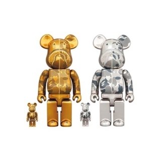 BE@RBRICK BAPE(R) CAMO SHARK 100％ & 400％ GOLD／SILVER