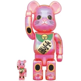 BE@RBRICK 招き猫 桃色透明メッキ 100％ & 400％