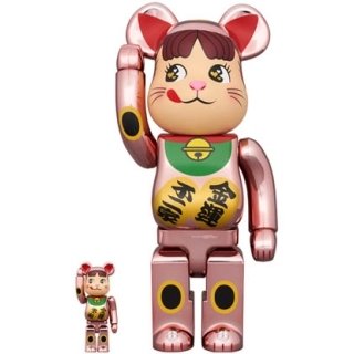 BE@RBRICK 招き猫 ペコちゃん 金運 ダブル小判 桃金メッキ 100％ & 400％