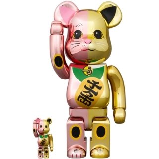 BE@RBRICK 招き猫 千万両 桃金メッキ × 金メッキ 100％ & 400％
