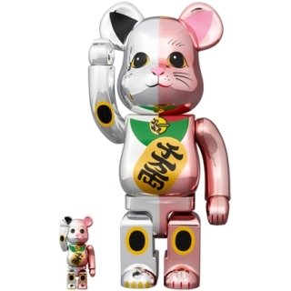 BE@RBRICK 招き猫 千万両 銀メッキ × 桃金メッキ 100％ & 400％