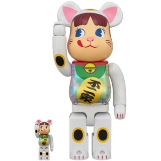 BE@RBRICK 招き猫 ペコちゃん 白メッキ 蓄光ミルキー入り 100％ & 400％