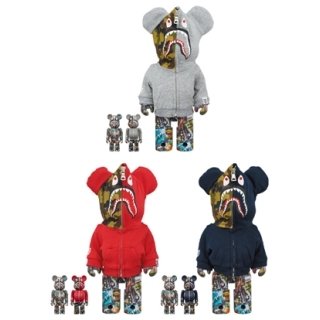 BE@RBRICK BAPE(R) LEGACY CAMO SHARK GRAY／RED／NAVY 100％ & 400％ 3 PCS SET