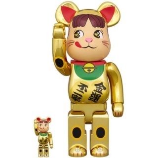 BE@RBRICK 招き猫 ペコちゃん 金運 ダブル小判 金メッキ  100％ & 400％