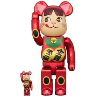 BE@RBRICK 招き猫 ペコちゃん 金運 ダブル小判 梅色金メッキ 100％ & 400％