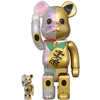 BE@RBRICK 招き猫 透明メッキ×金塗装 千万両 100％ & 400％