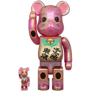 BE@RBRICK 招き猫 千万両・東京 桃色透明メッキ 桜吹雪 100％ & 400％
