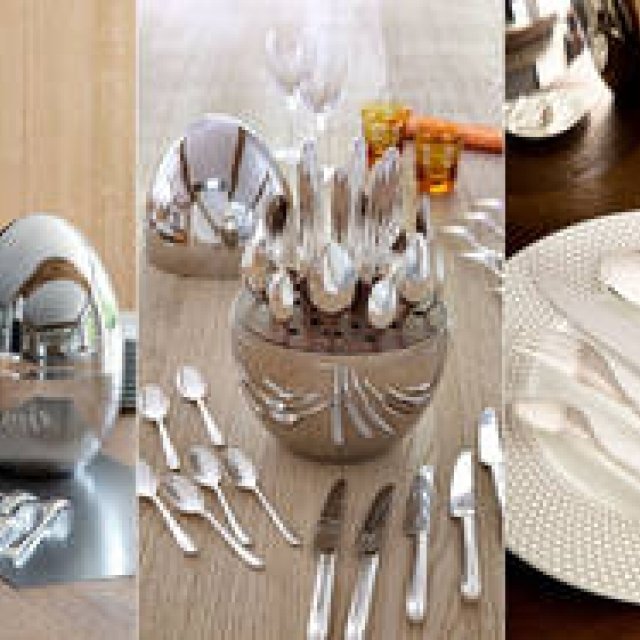 The "MOOD" 24-piece cutlery set by Christofle, gleaming like objets d'art.