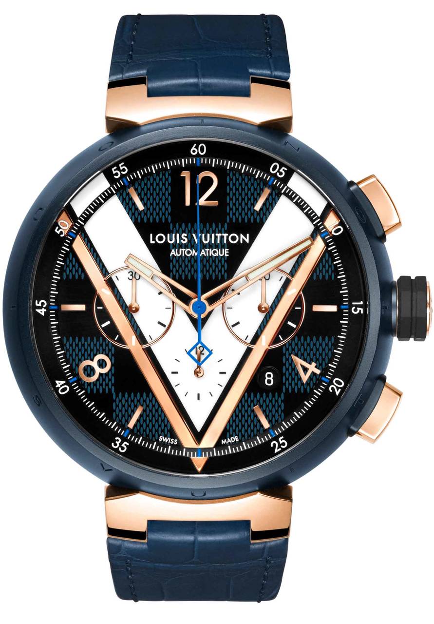 Tambour Chrono V Damier Cobalt Blue & Gold