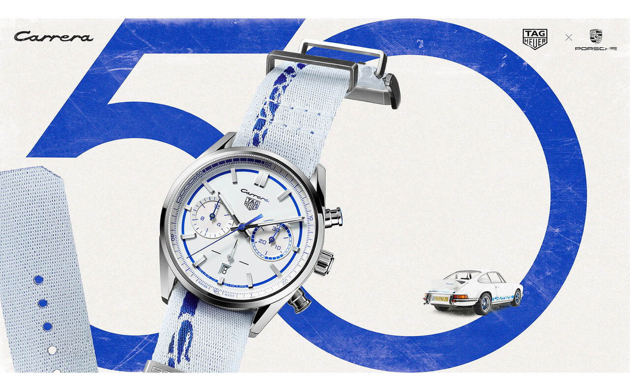 ケースサイドに“Carrera”ロゴ。車体全体をキャンバスにするスポーツカーのデザインコードを踏襲｜TAG HEUER