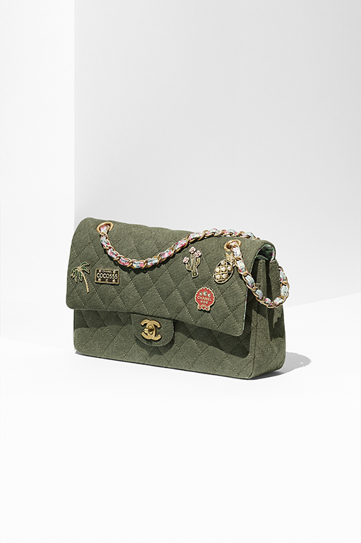 Khaki quilted toile 11.12 bag embellished with pins