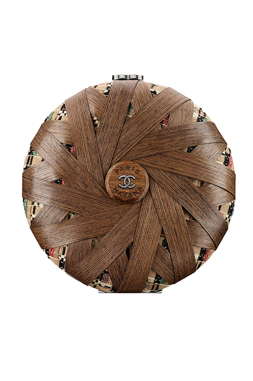 Wood and golden metal minaudière