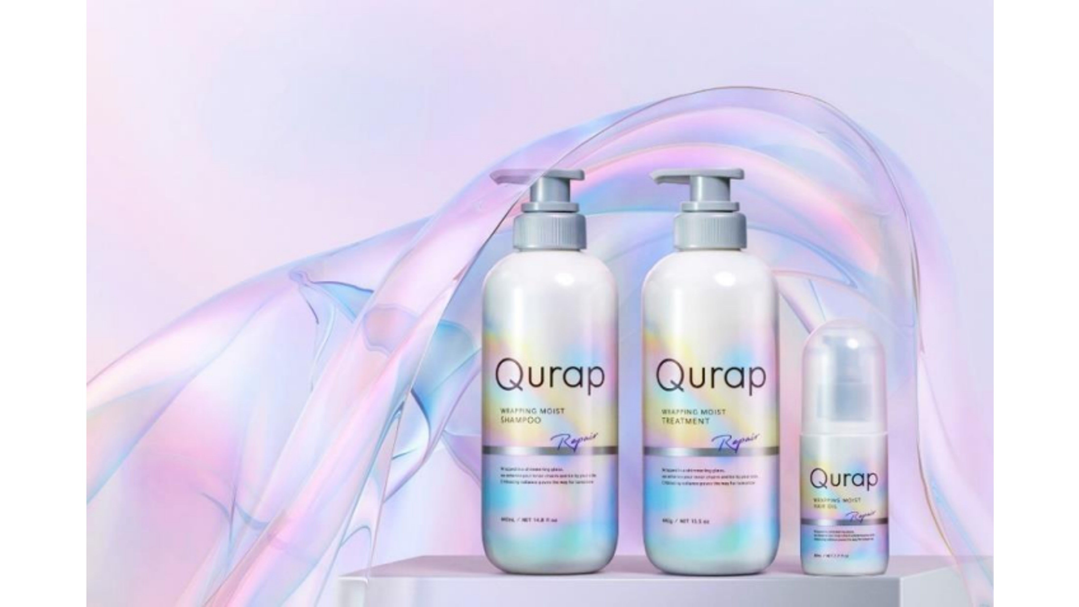 Introducing the "Glossy Film Wrapping Shampoo" that adheres to and repairs damaged cuticles! "Qurap" now available since April 1st.