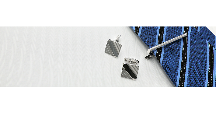 New rhodium-plated tie clips and cufflinks, resistant to discoloration and degradation, are now available.