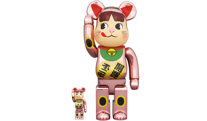 BE@RBRICK 招き猫 ペコちゃん 桃金メッキ 100％ & 400％