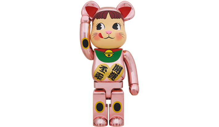 BE@RBRICK 招き猫 ペコちゃん 桃金メッキ 1000％