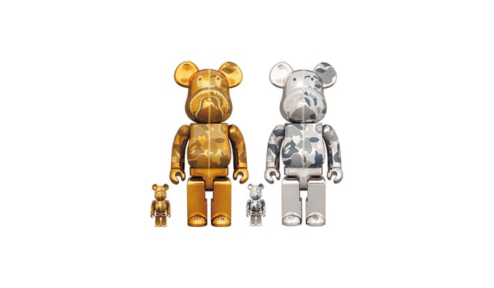 BE@RBRICK BAPE(R) CAMO SHARK 100％ & 400％ GOLD／SILVER