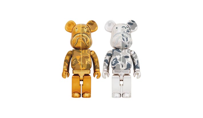 BE@RBRICK BAPE(R) CAMO SHARK 1000％ GOLD／SILVER