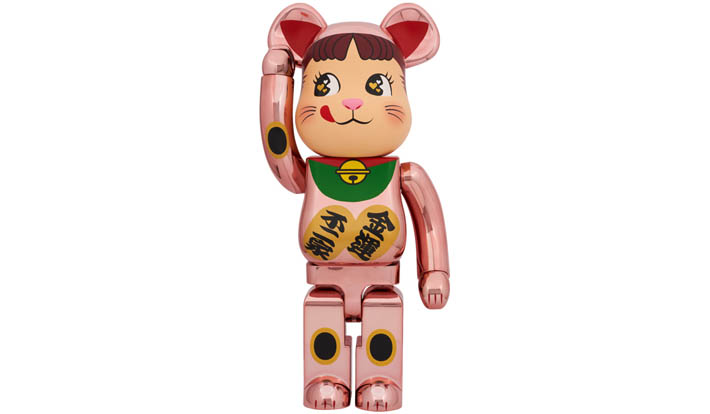 BE@RBRICK 招き猫 ペコちゃん 金運 ダブル小判 桃金メッキ 1000％