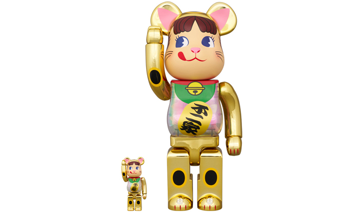 BE@RBRICK 招き猫 ペコちゃん 金メッキ 蓄光ミルキー入り 100％ & 400％
