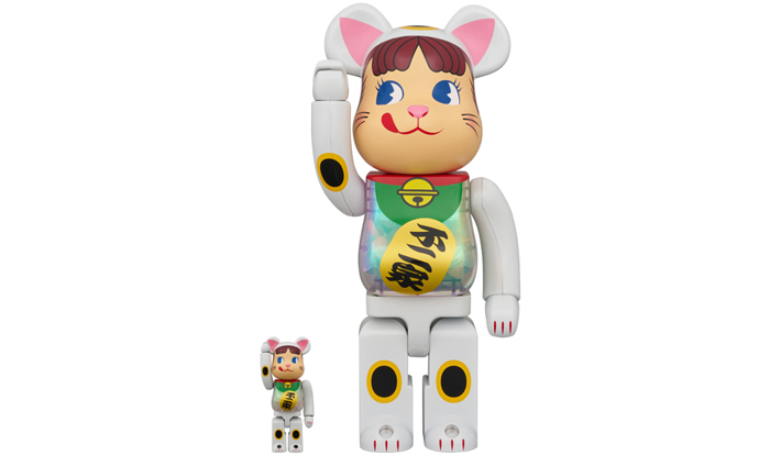 BE@RBRICK 招き猫 ペコちゃん 白メッキ 蓄光ミルキー入り 100％ & 400％