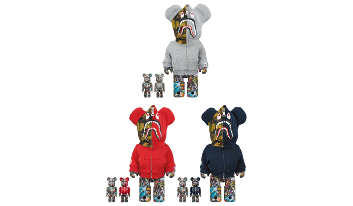 BE@RBRICK BAPE(R) LEGACY CAMO SHARK GRAY／RED／NAVY 100％ & 400％ 3 PCS SET